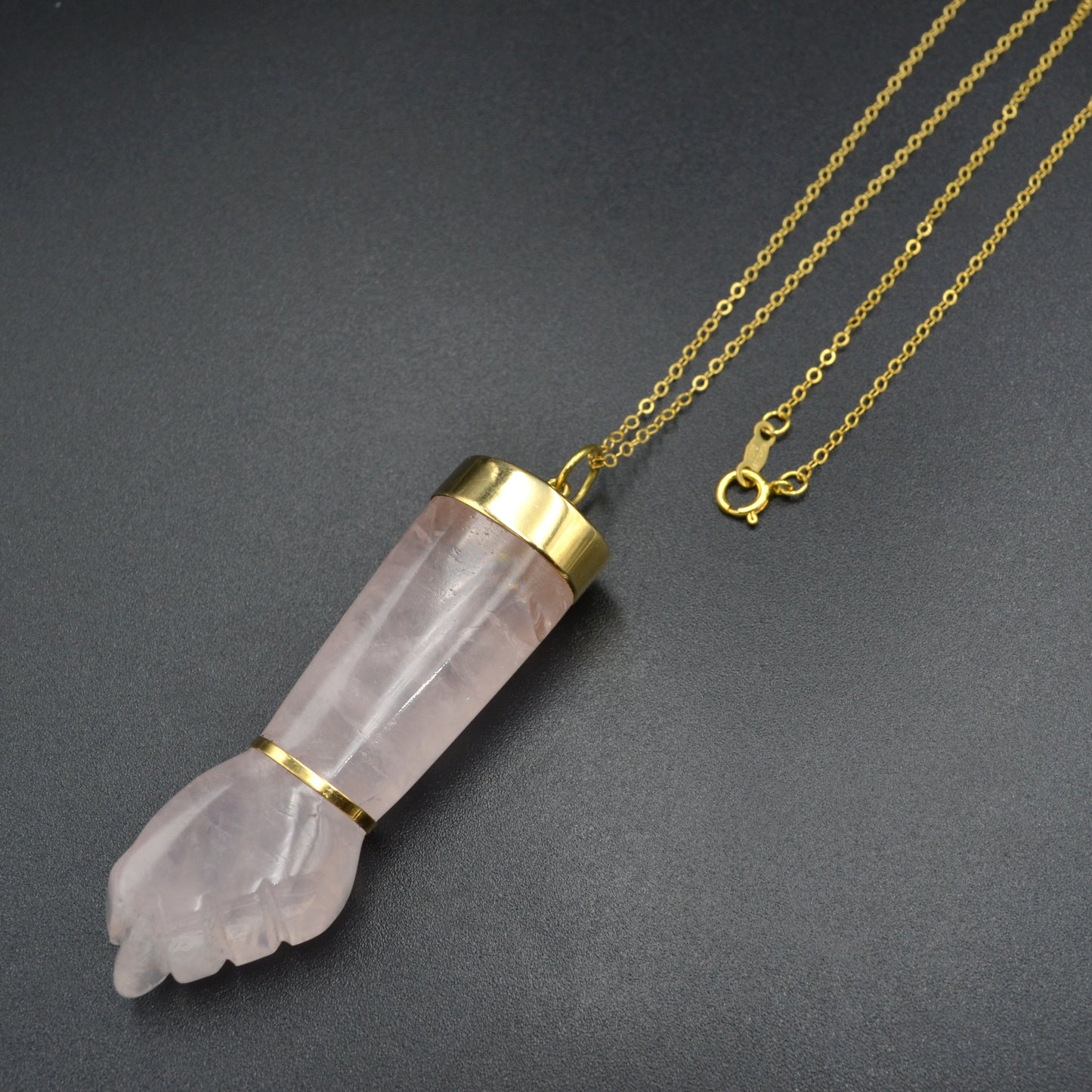 Rose Quartz Mano Figa Pendant