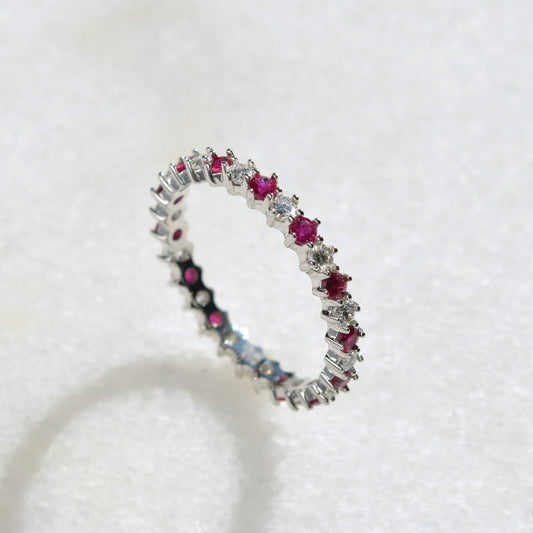 Diamond Ruby and 14k White Gold Eternity Ring