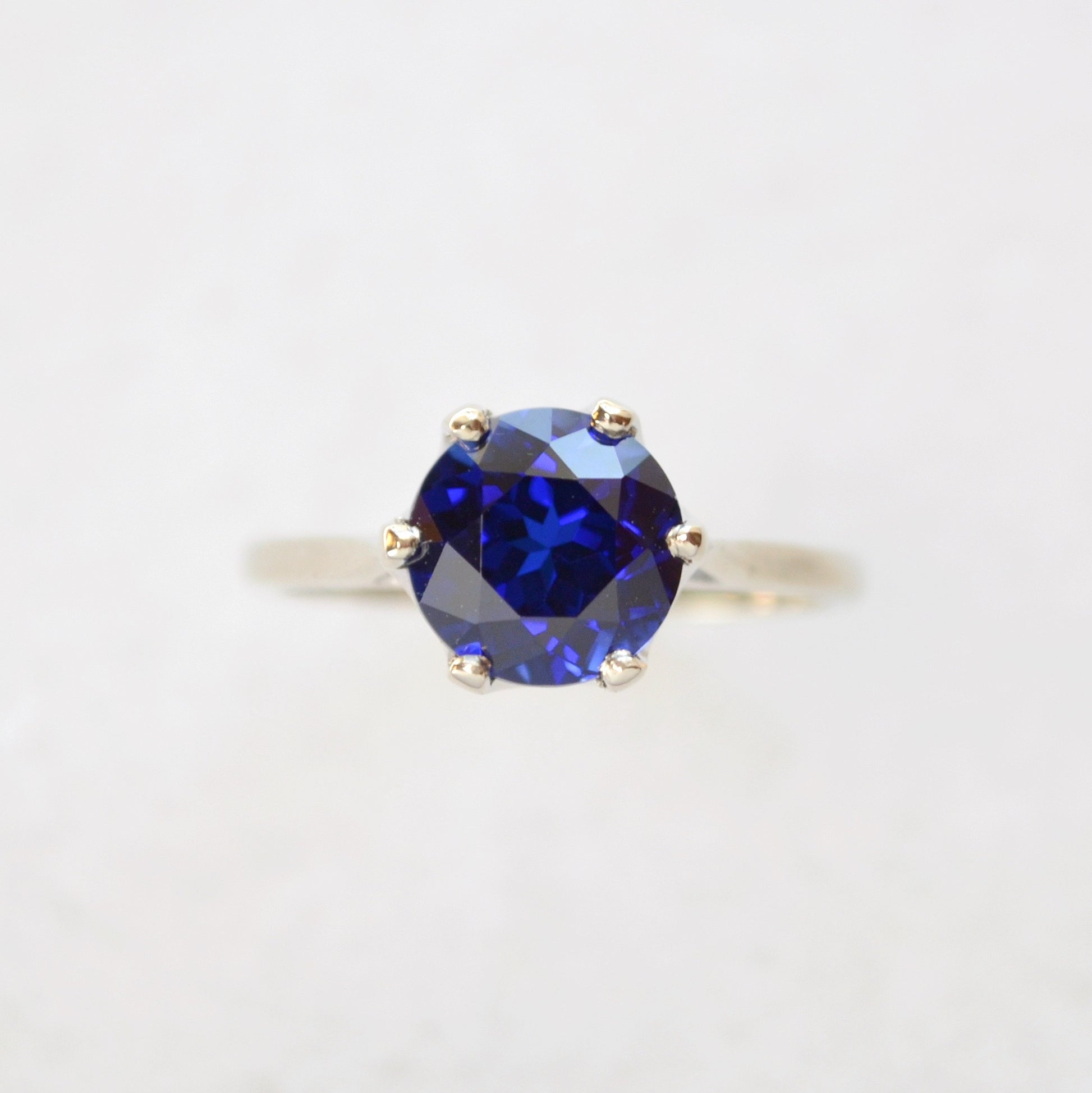 Lab Grown (Synthetic) Sapphire and 10k White Gold Solitaire Ring