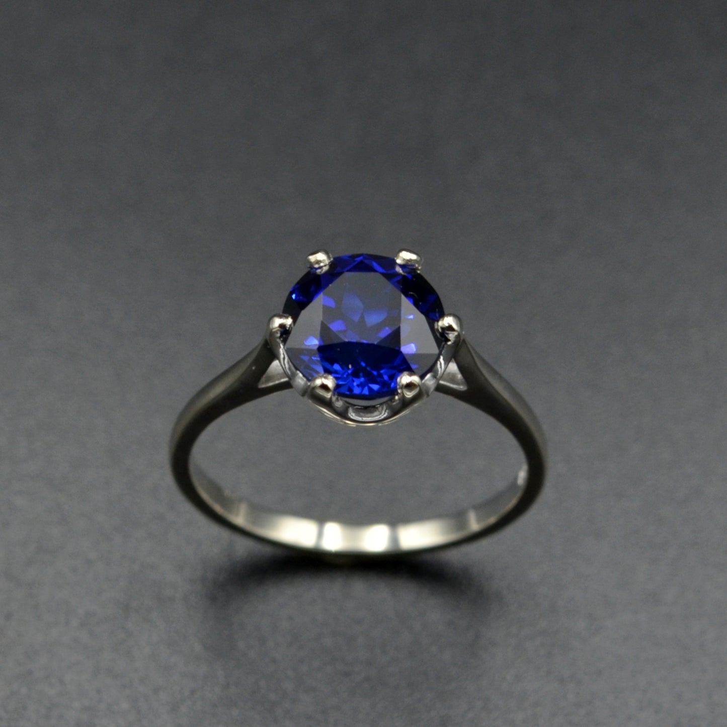 Lab Grown (Synthetic) Sapphire and 10k White Gold Solitaire Ring