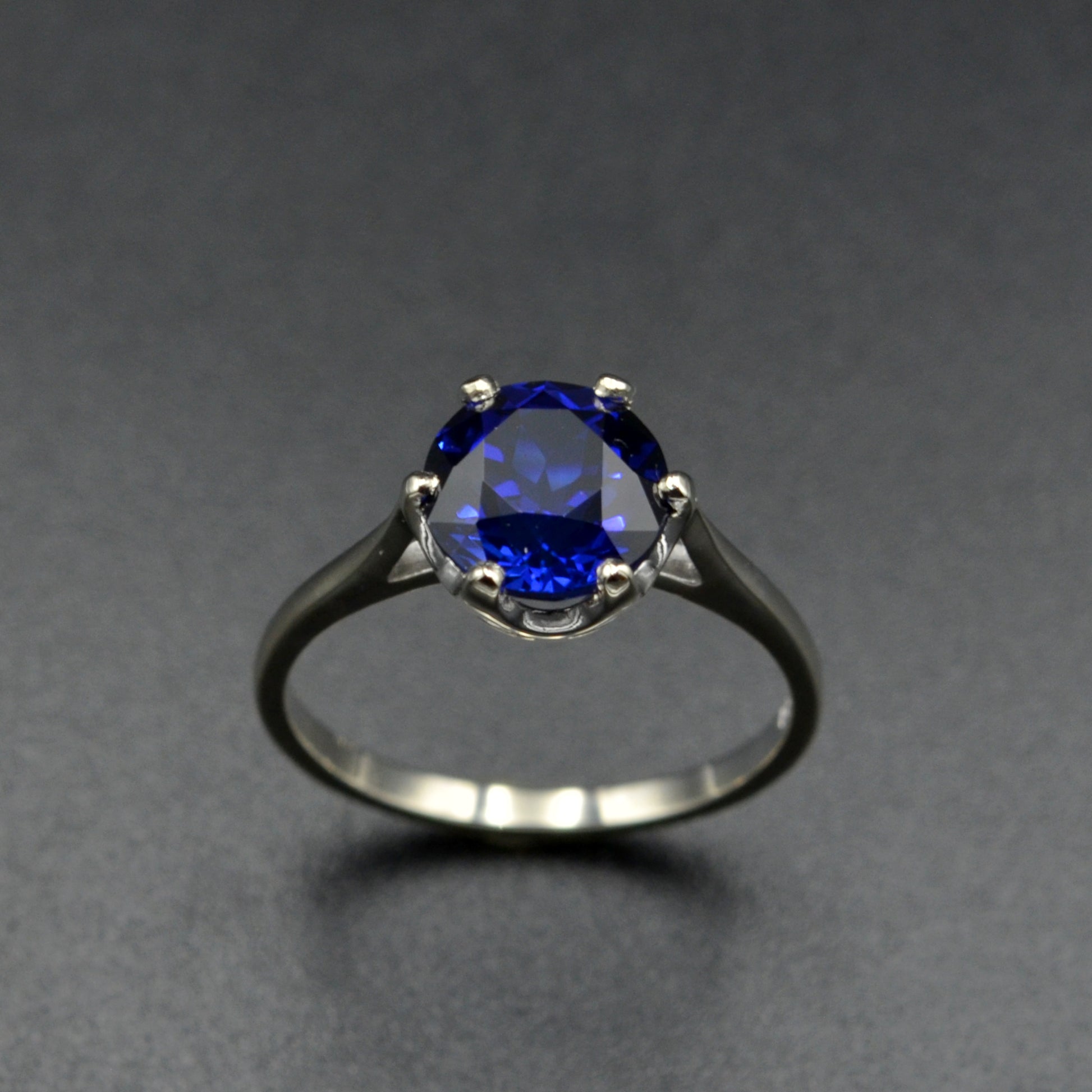 Lab Grown (Synthetic) Sapphire and 10k White Gold Solitaire Ring