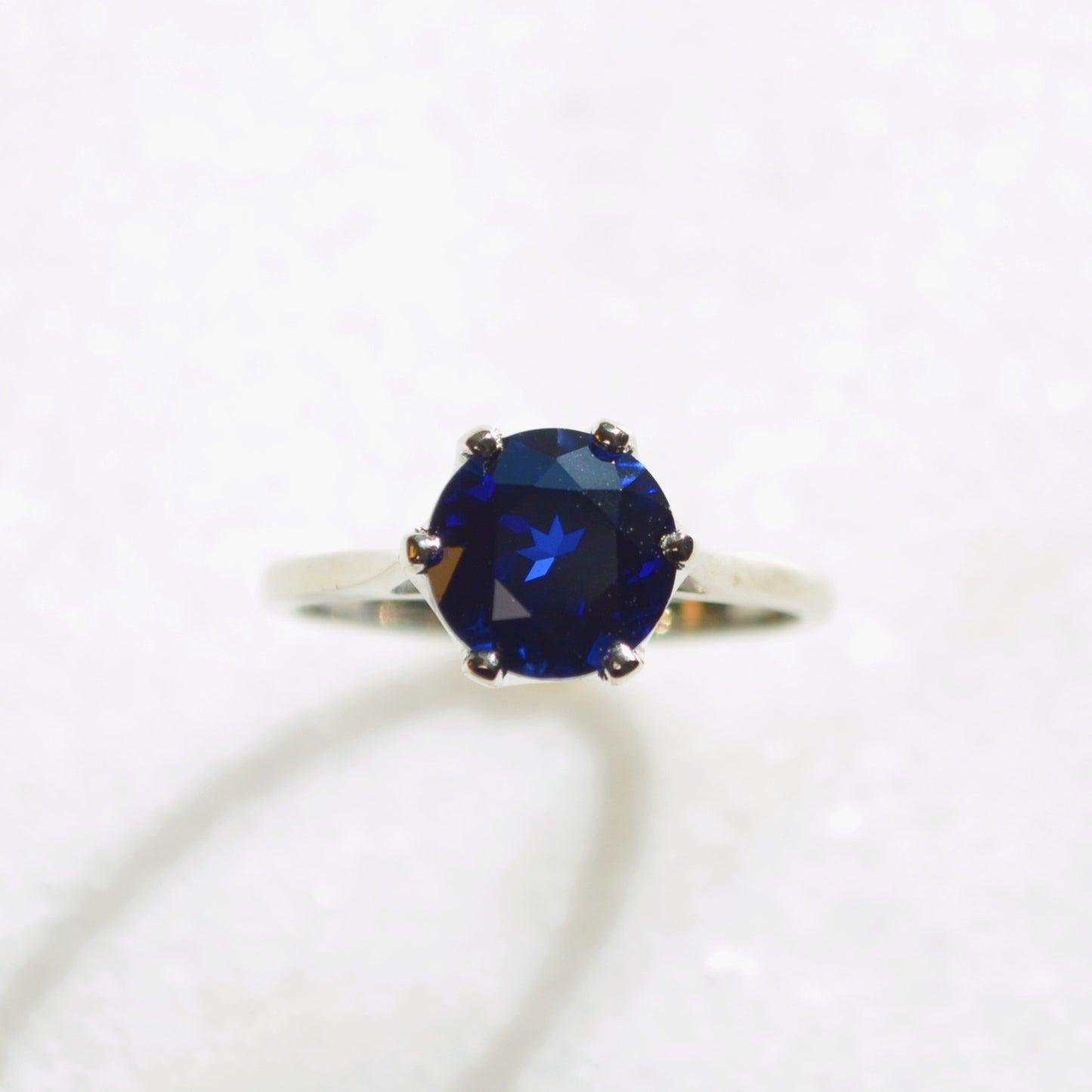 Lab Grown (Synthetic) Sapphire and 10k White Gold Solitaire Ring