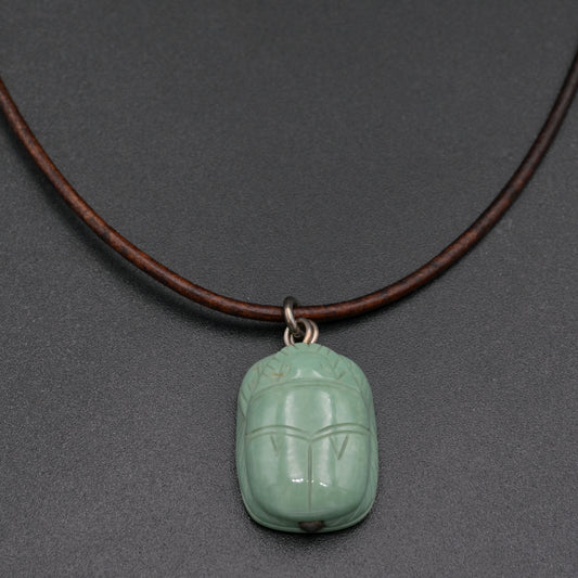 Vintage Carved Turquoise Scarab Necklace