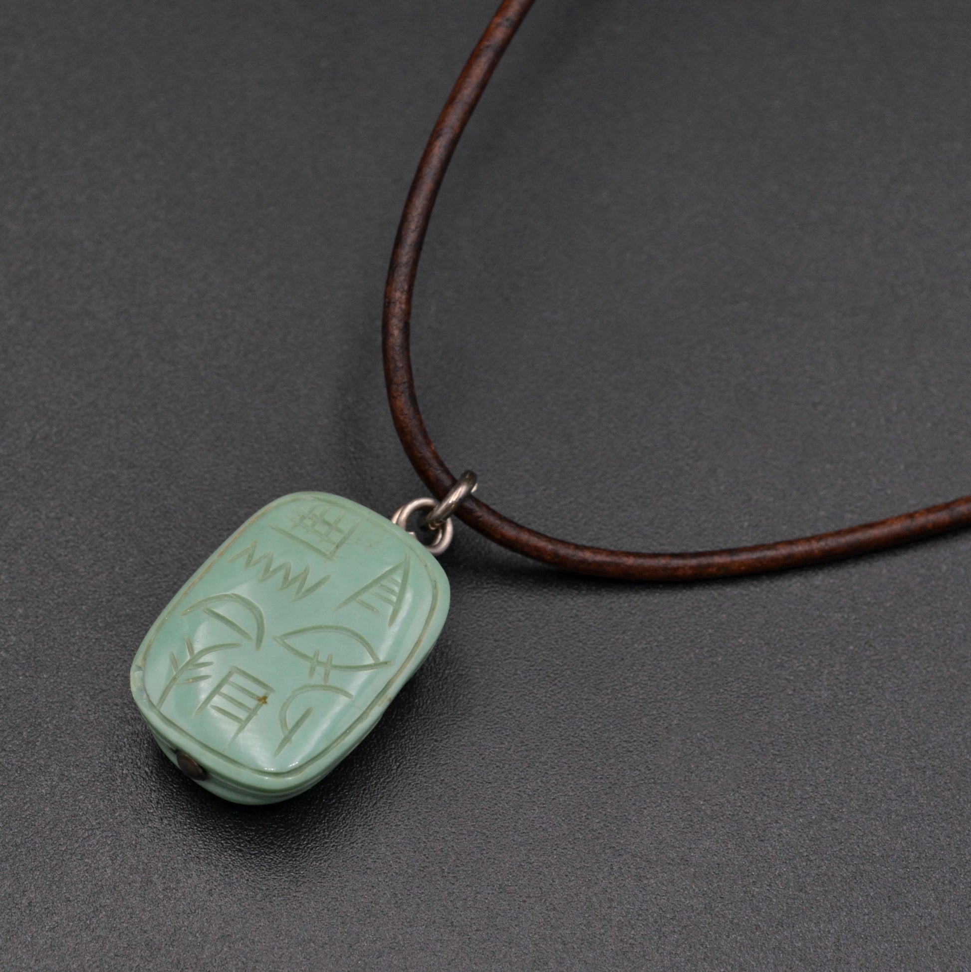 Vintage Carved Turquoise Scarab Necklace