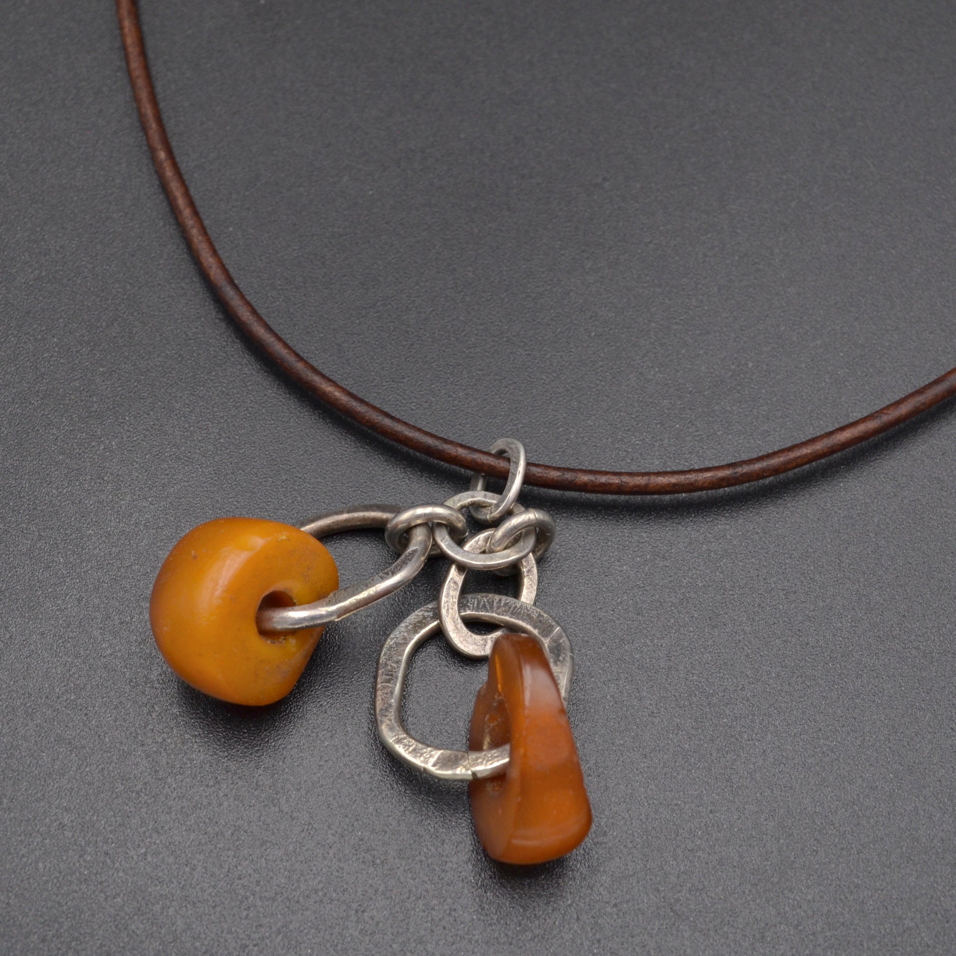 Vintage Artisanal Amber And Silver Necklace