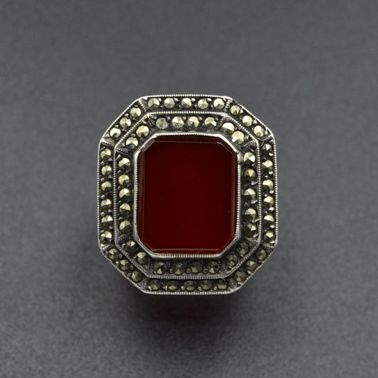 Carnelian and Marcasite Silver Ring