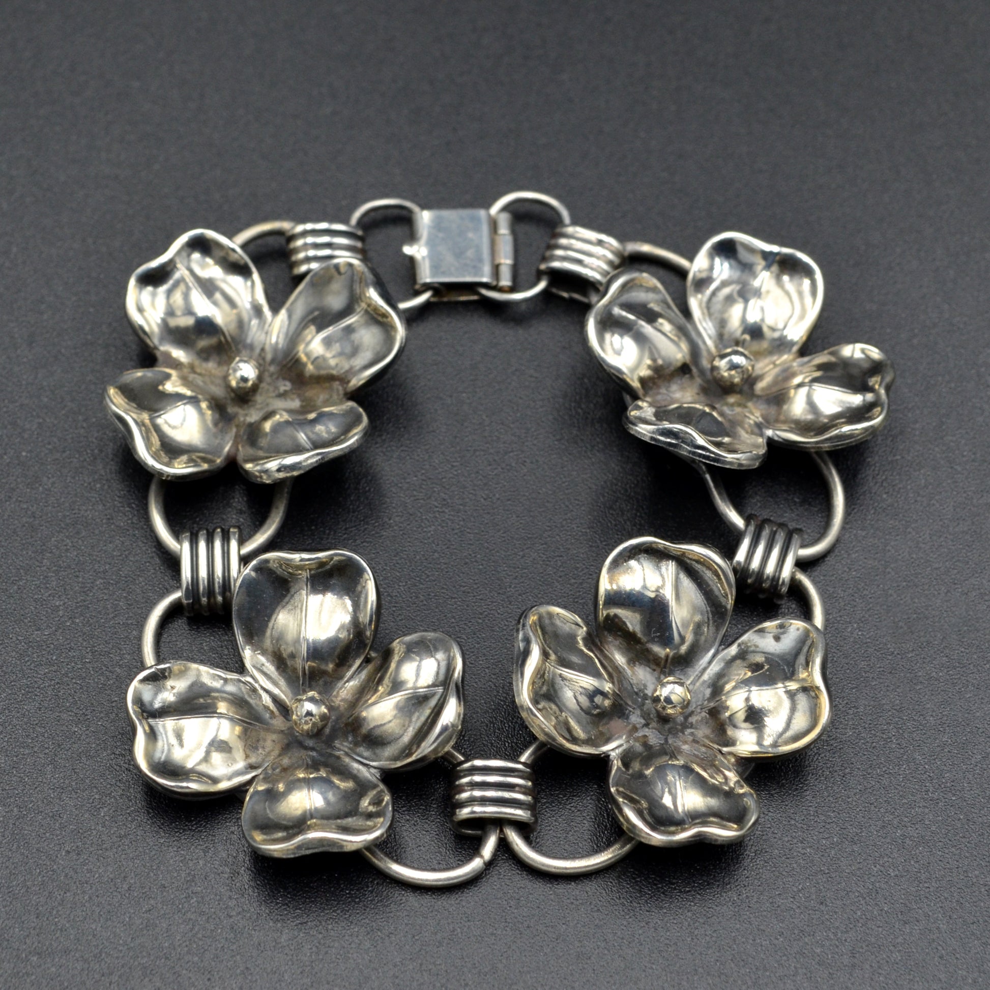 Vintage Sterling Silver Dogwood Flower Bracelet