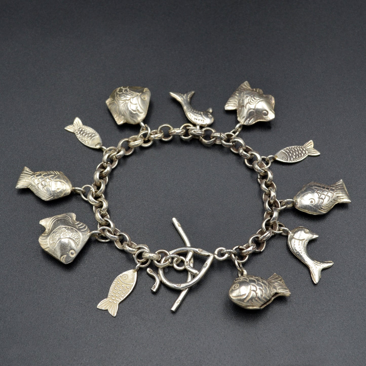 Vintage Silver Fish Charm Bracelet