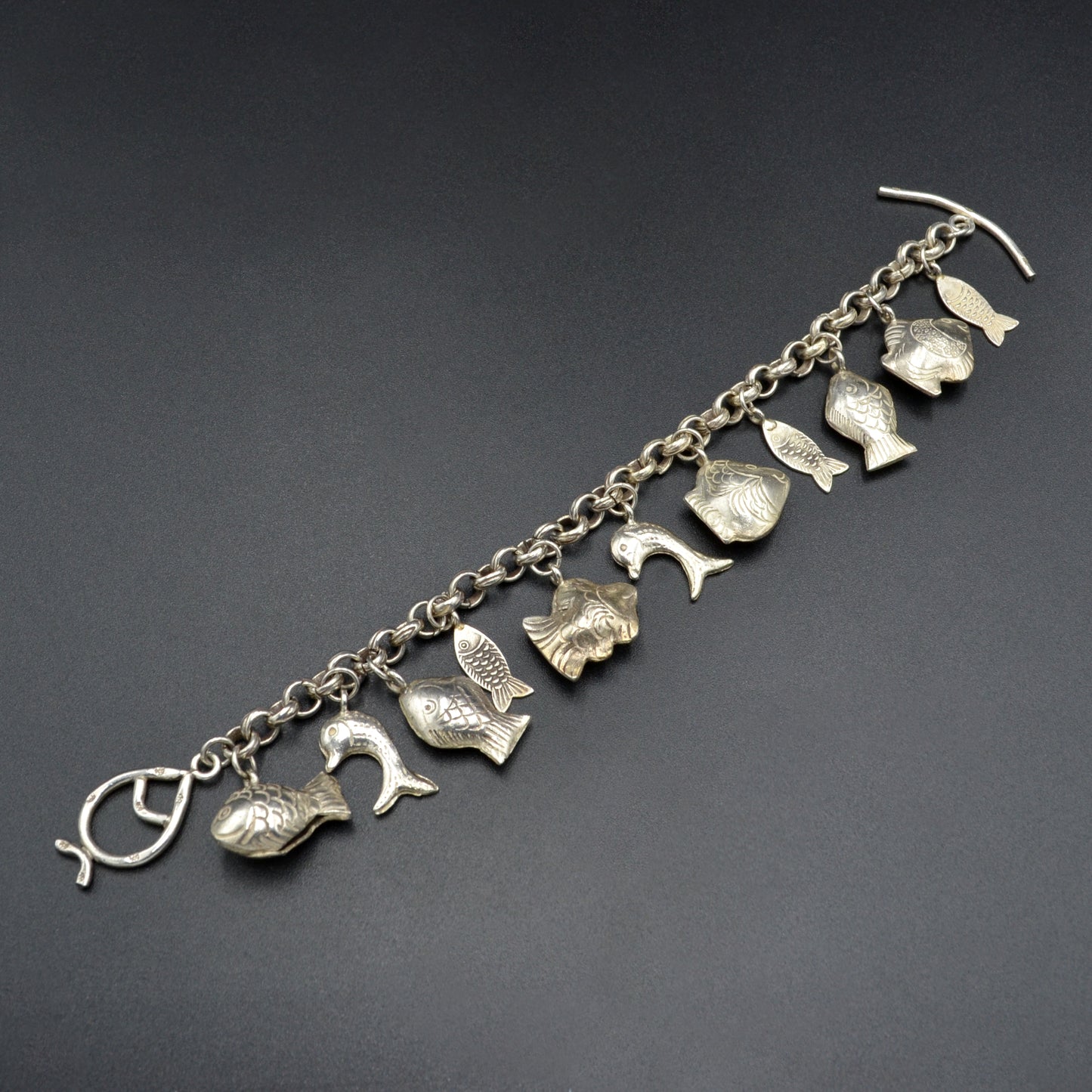 Vintage Silver Fish Charm Bracelet