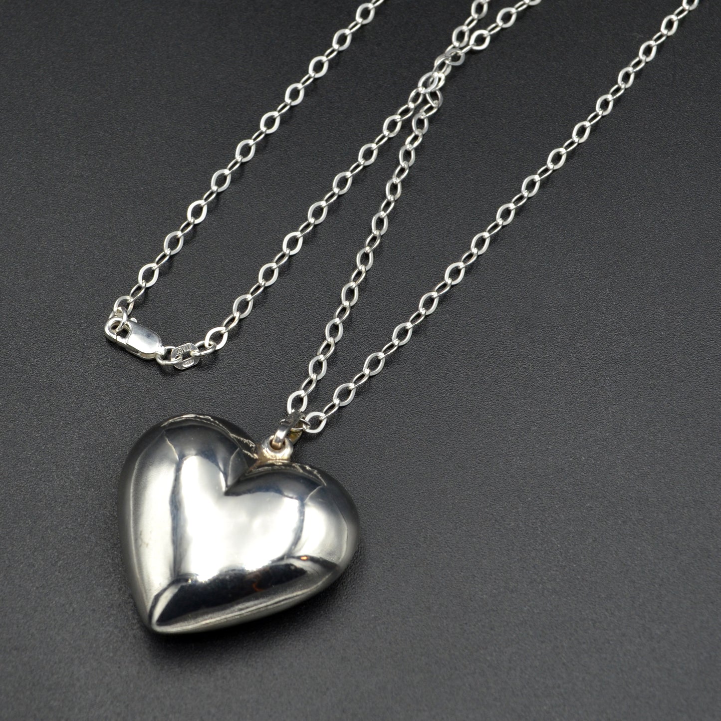Vintage Puffed Silver Heart Pendant Necklace