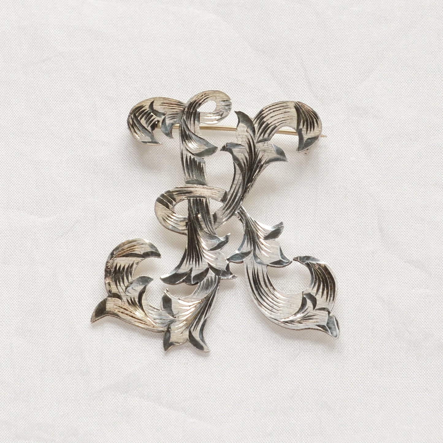 Vintage Sterling Silver K Monogram Initial Brooch