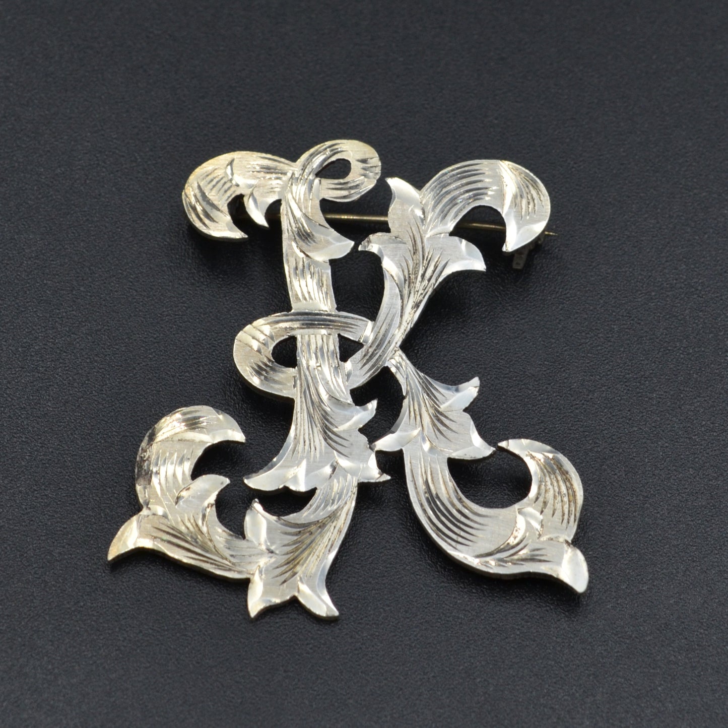 Vintage Sterling Silver K Monogram Initial Brooch