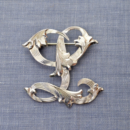 Vintage Sterling Silver Cursive L Brooch