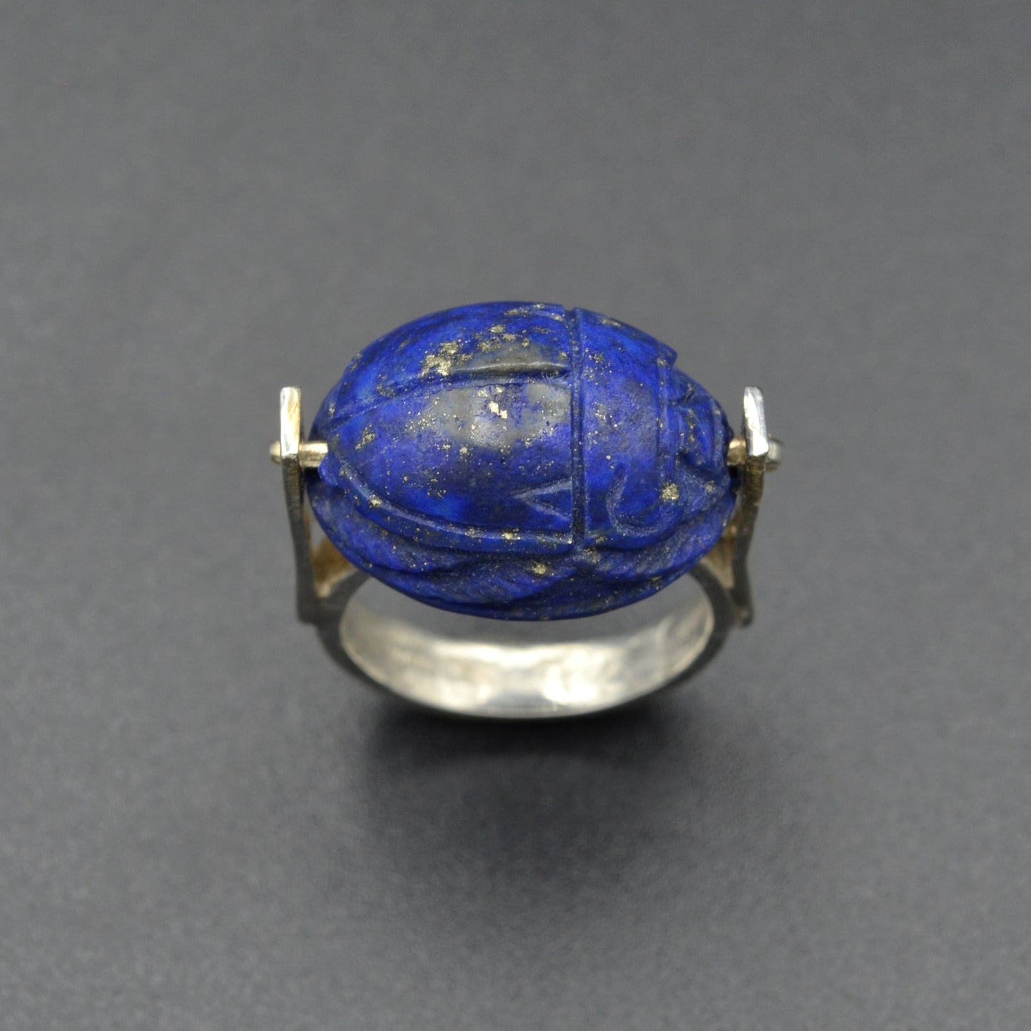 Vintage Lapis Lazuli and Sterling Silver Scarab Ring