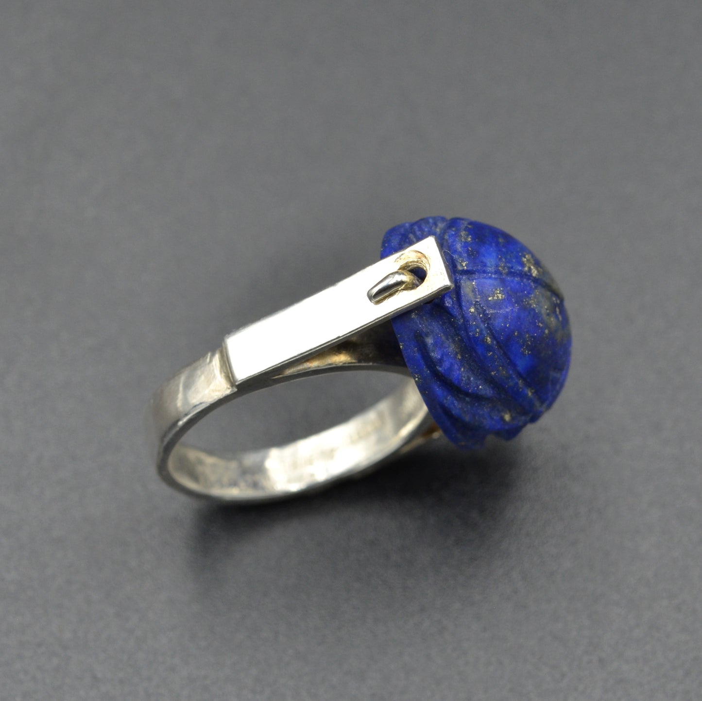 Vintage Lapis Lazuli and Sterling Silver Scarab Ring