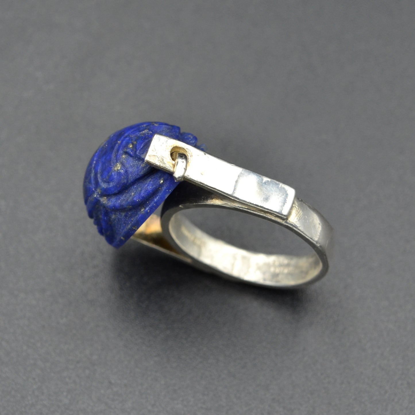 Vintage Lapis Lazuli and Sterling Silver Scarab Ring