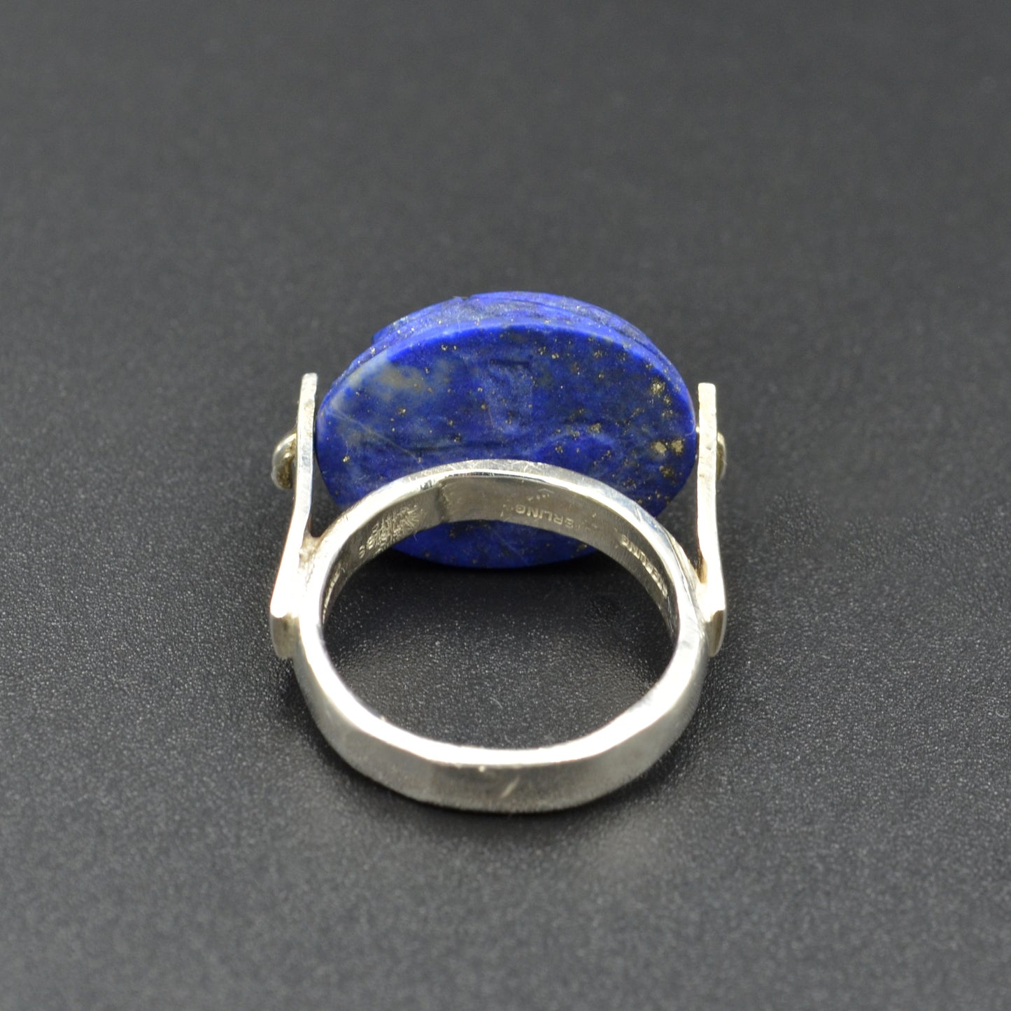 Vintage Lapis Lazuli and Sterling Silver Scarab Ring