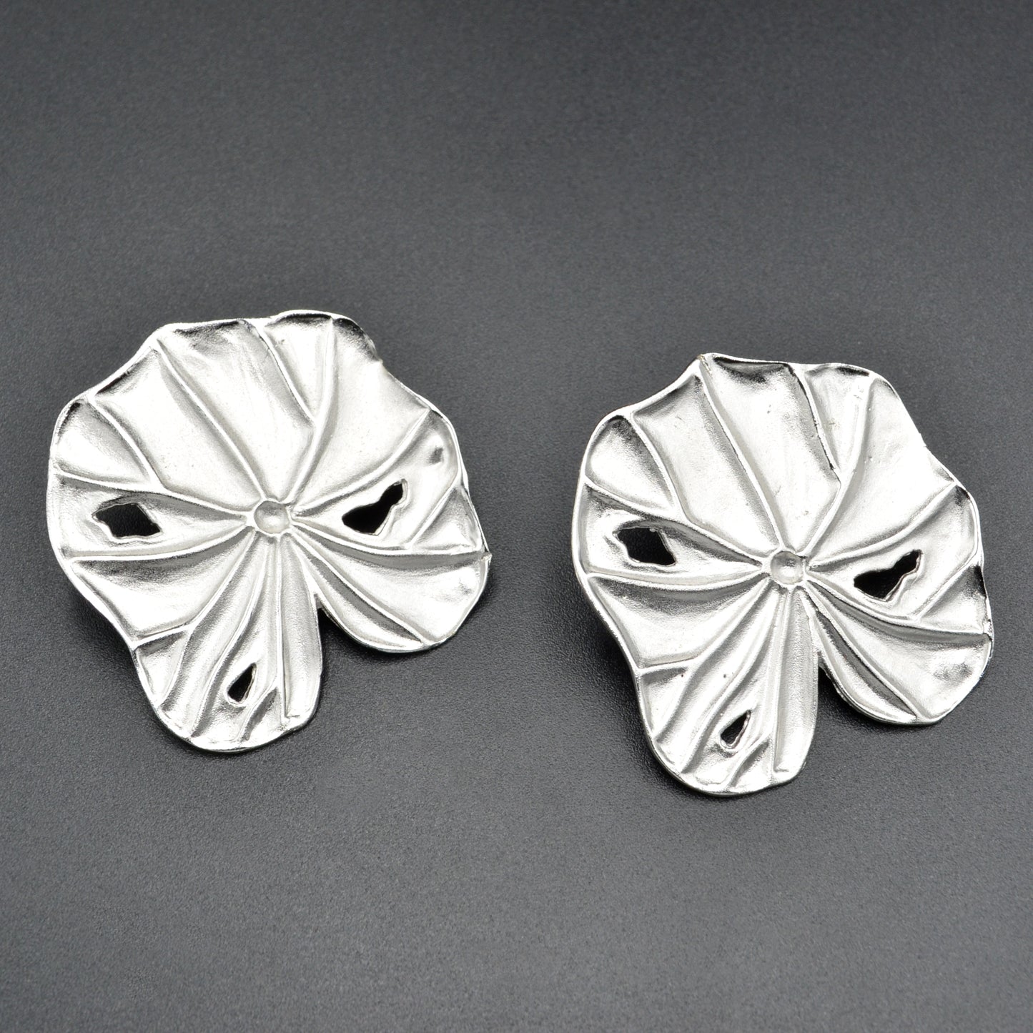 Extra Large Sterling Silver Figural Lily Pad Earrings