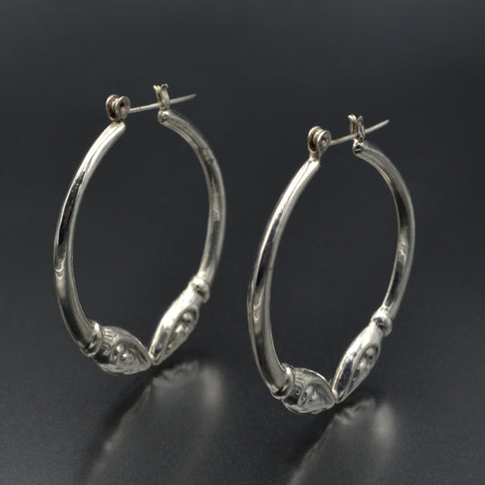 Vintage Double Rams Head Sterling Silver Hoop Earrings
