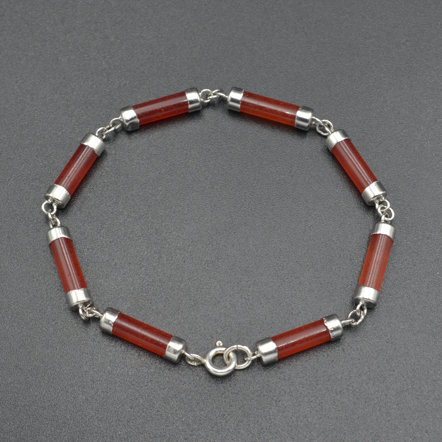 Vintage Red Jade and Sterling Silver Bracelet