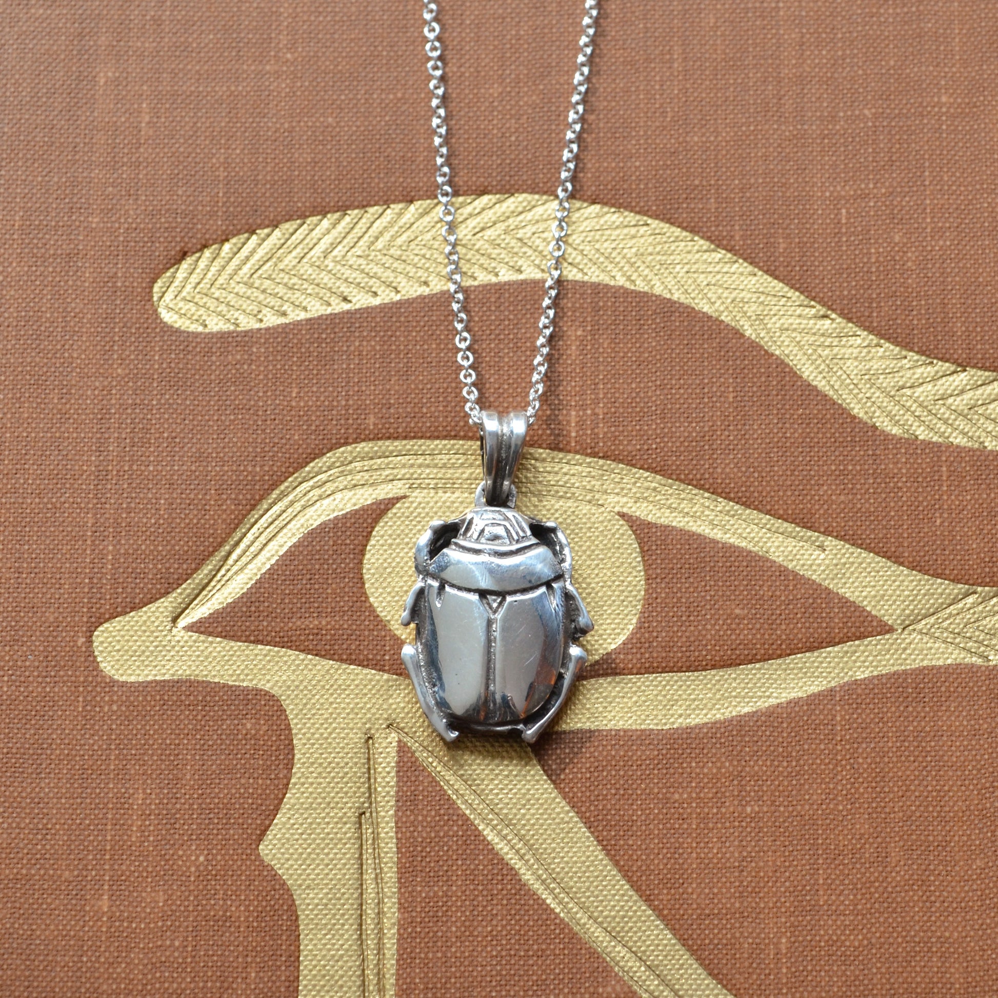 Vintage Silver Scarab Pendant Necklace
