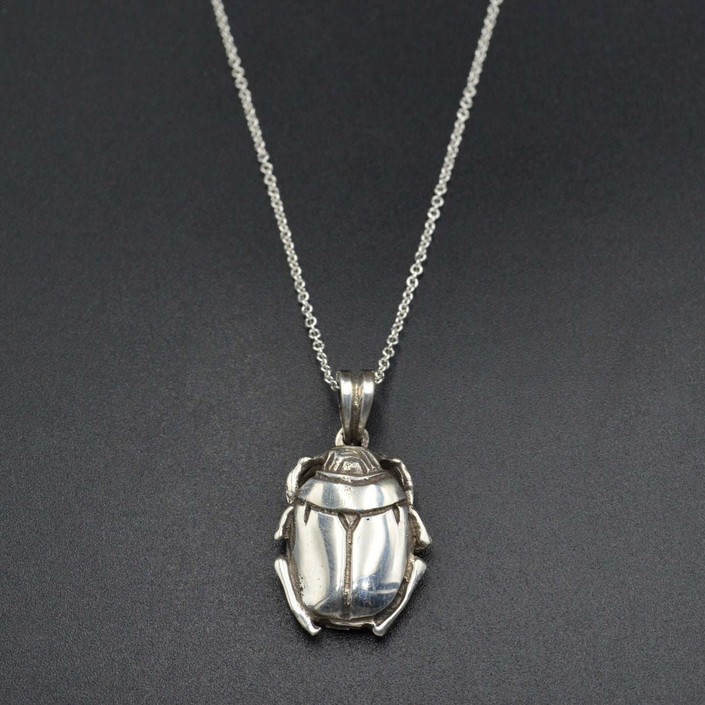 Vintage Silver Scarab Pendant Necklace