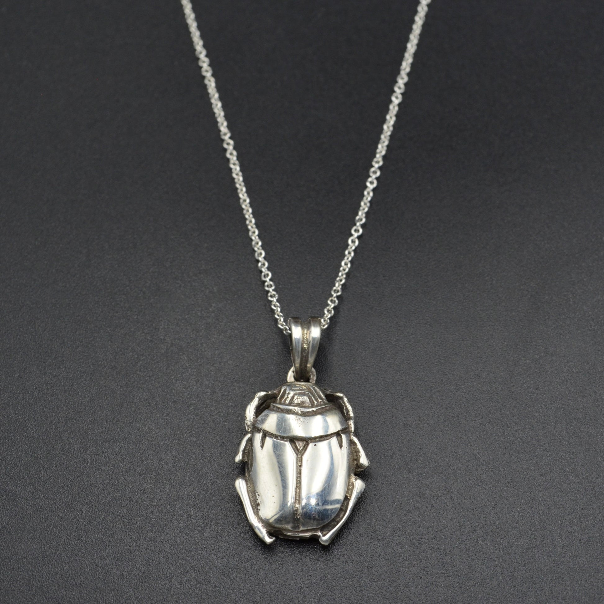 Vintage Silver Scarab Pendant Necklace