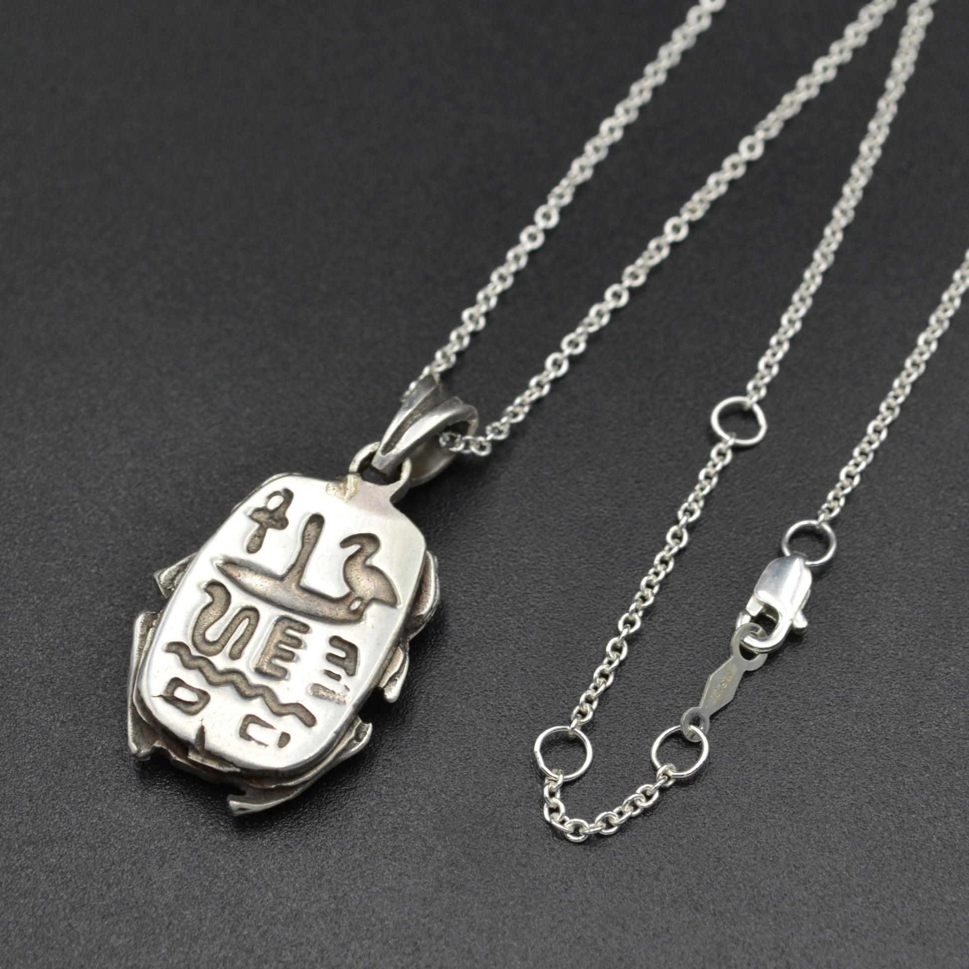 Vintage Silver Scarab Pendant Necklace