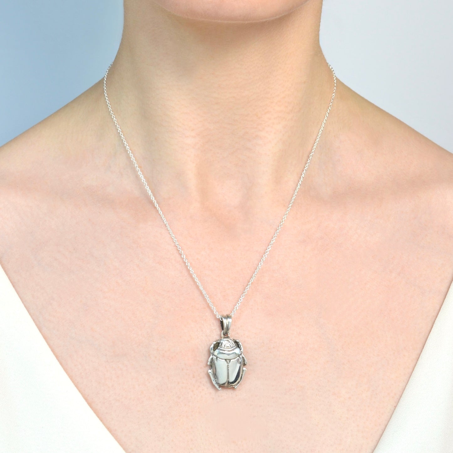 Vintage Silver Scarab Pendant Necklace