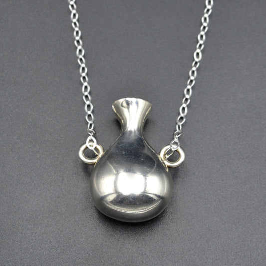 Vintage Taxco Sterling Silver Open Bottle Vase Pendant Necklace