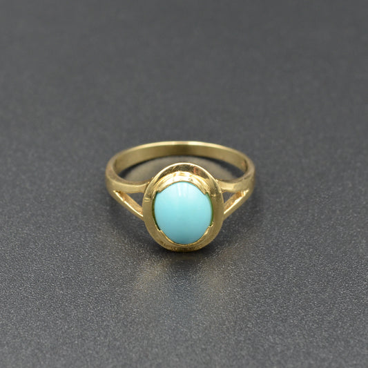 Vintage Sleeping Beauty Turquoise and 14k Yellow Gold Ring