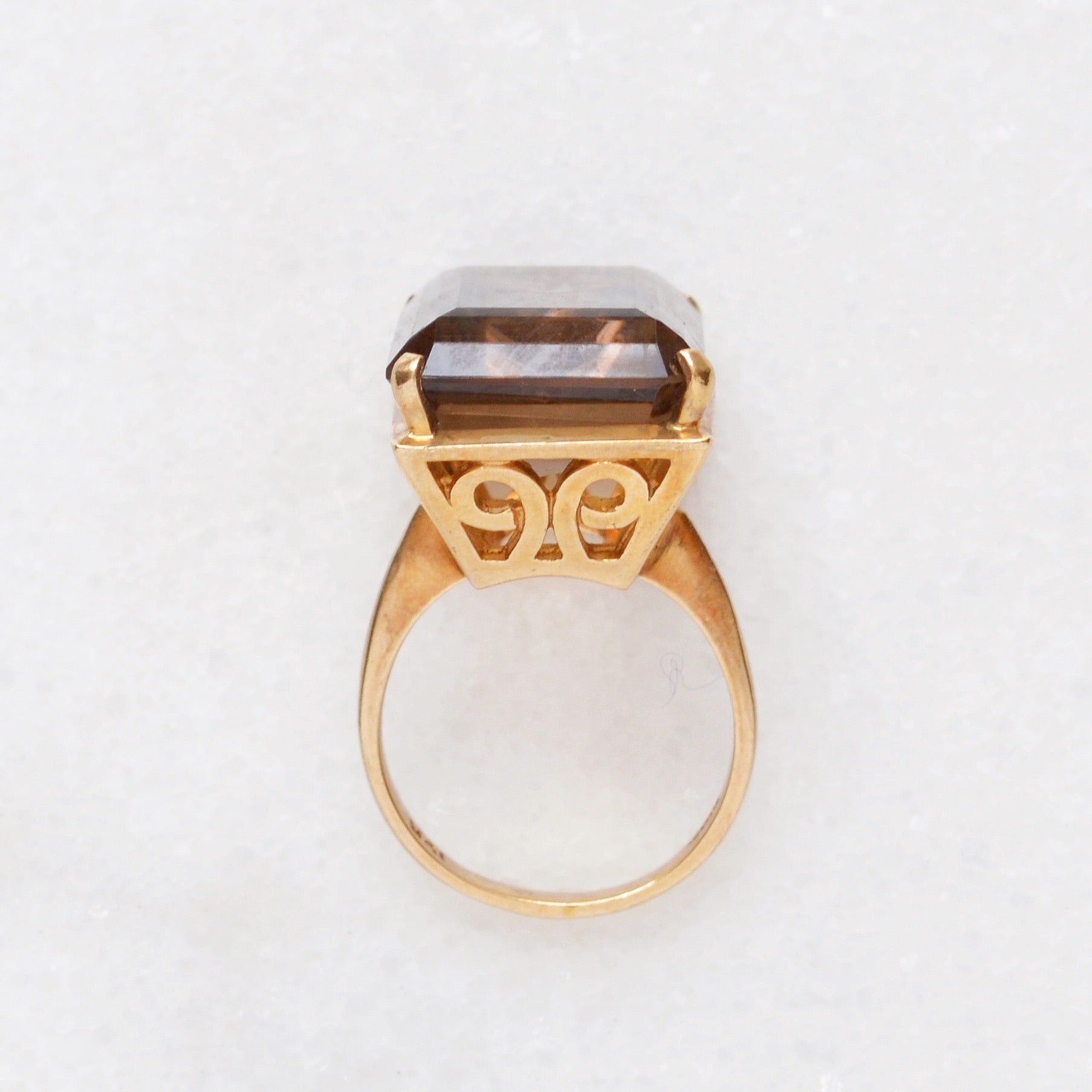 Vintage Smoky Quartz And 10k Gold Cocktail Ring