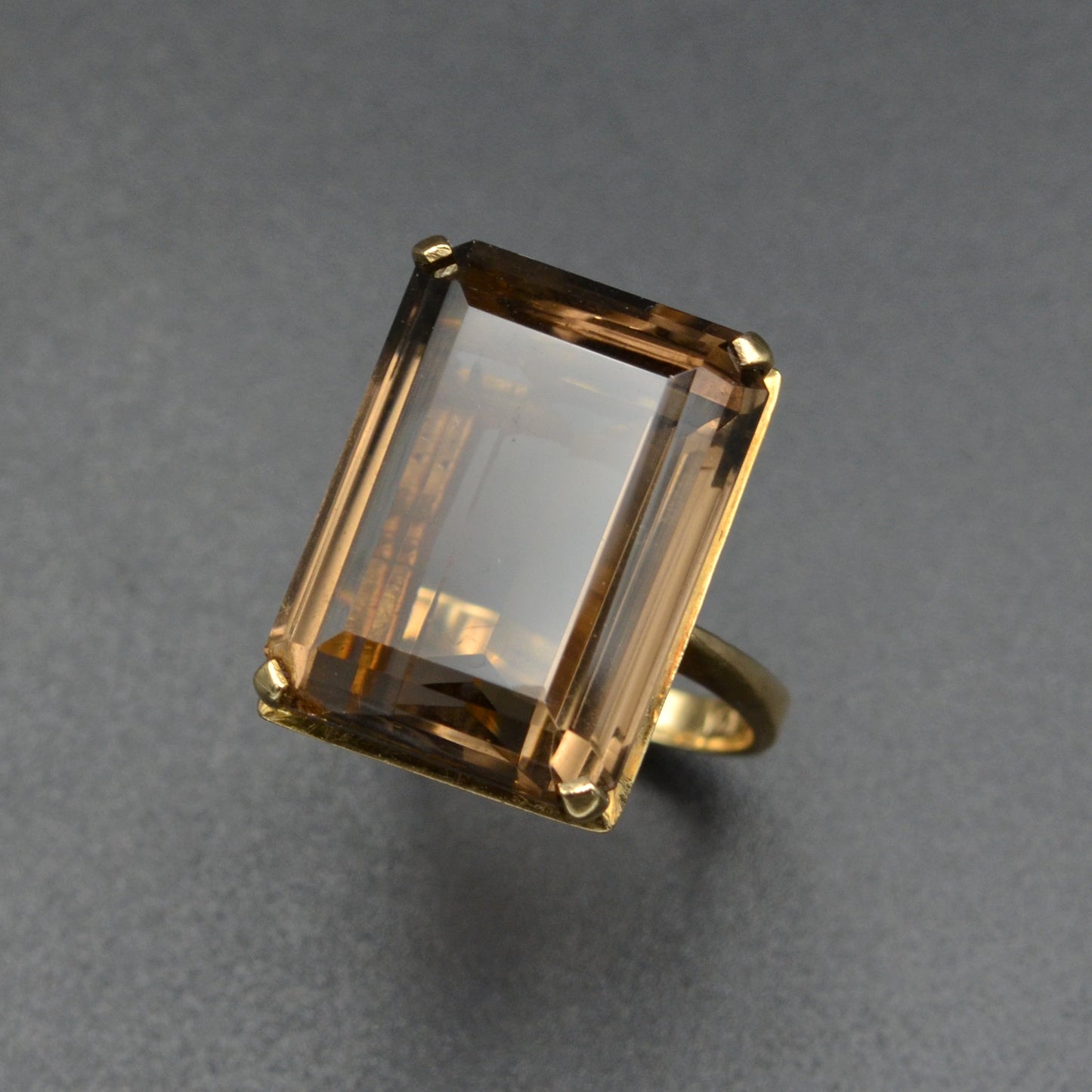 Vintage Smoky Quartz And 10k Gold Cocktail Ring