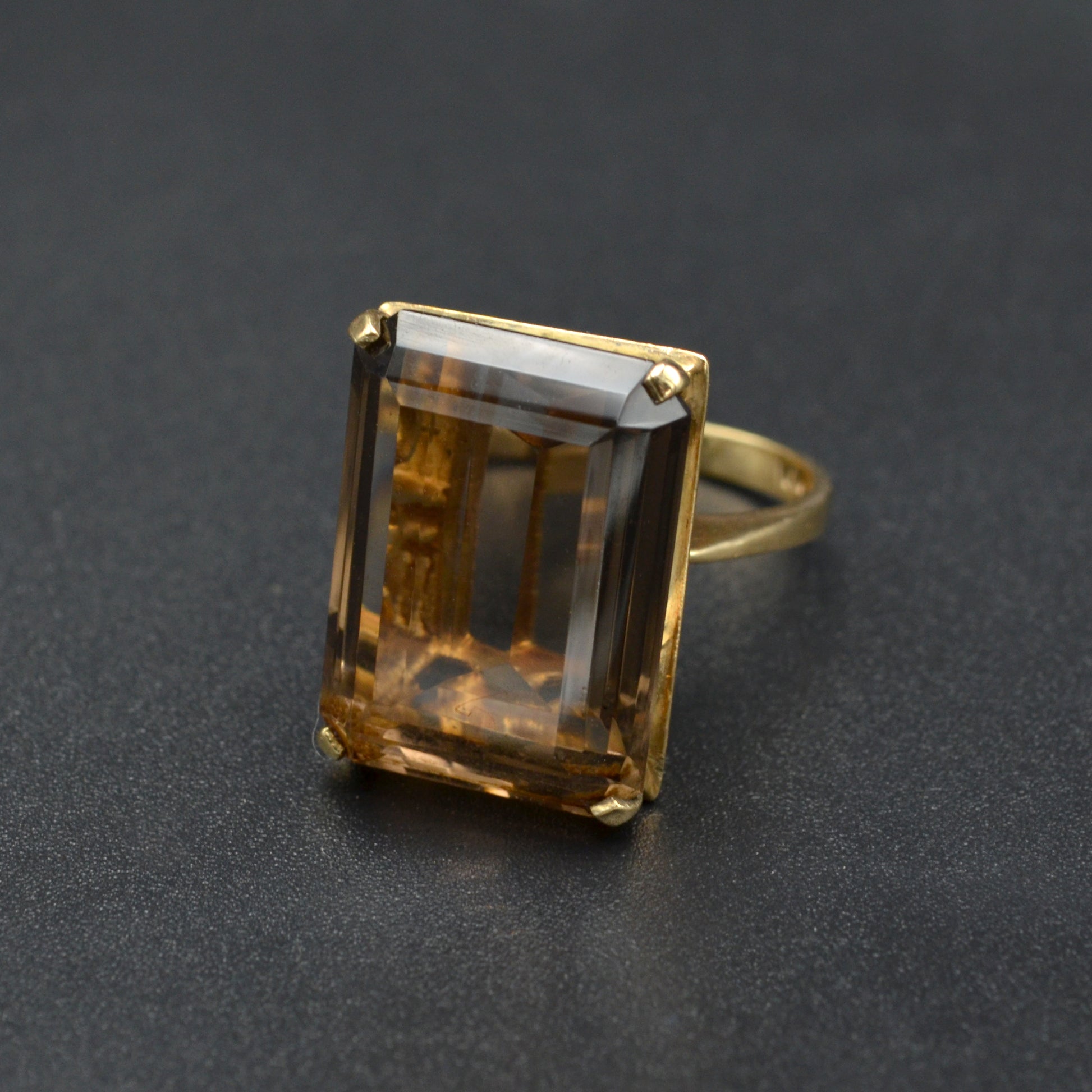 Vintage Smoky Quartz And 10k Gold Cocktail Ring