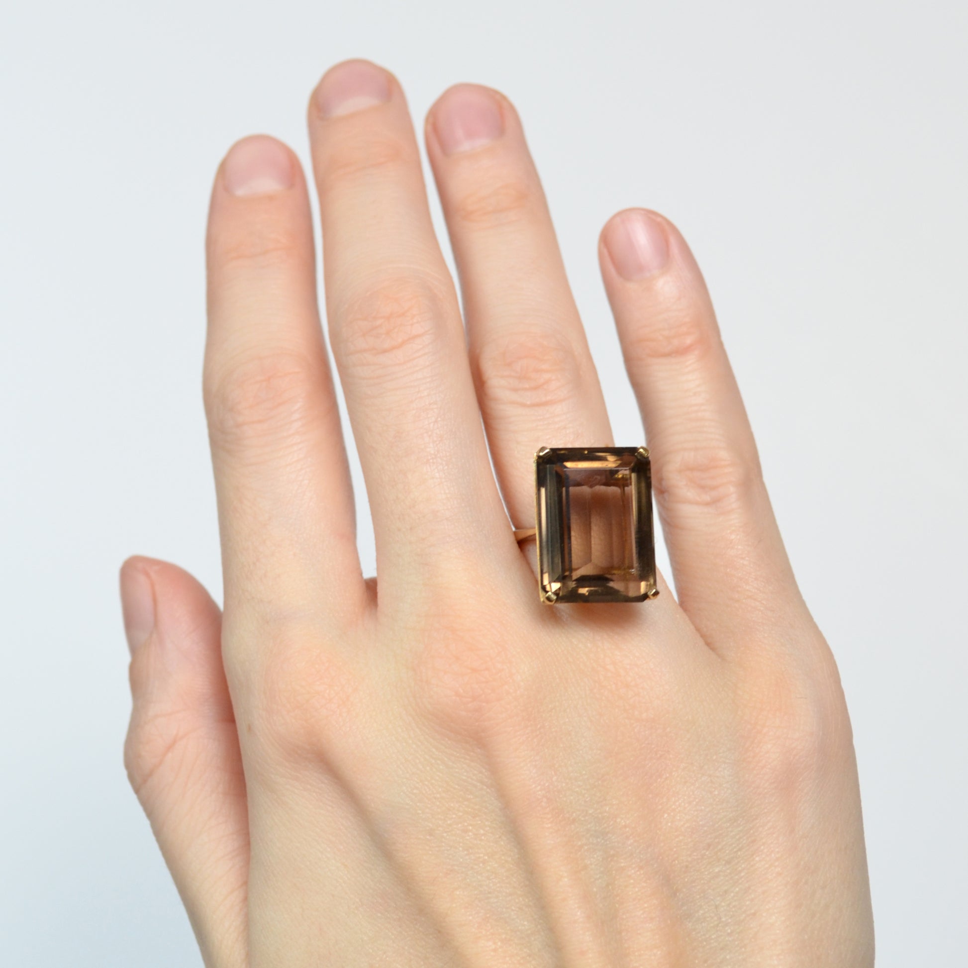 Vintage Smoky Quartz And 10k Gold Cocktail Ring