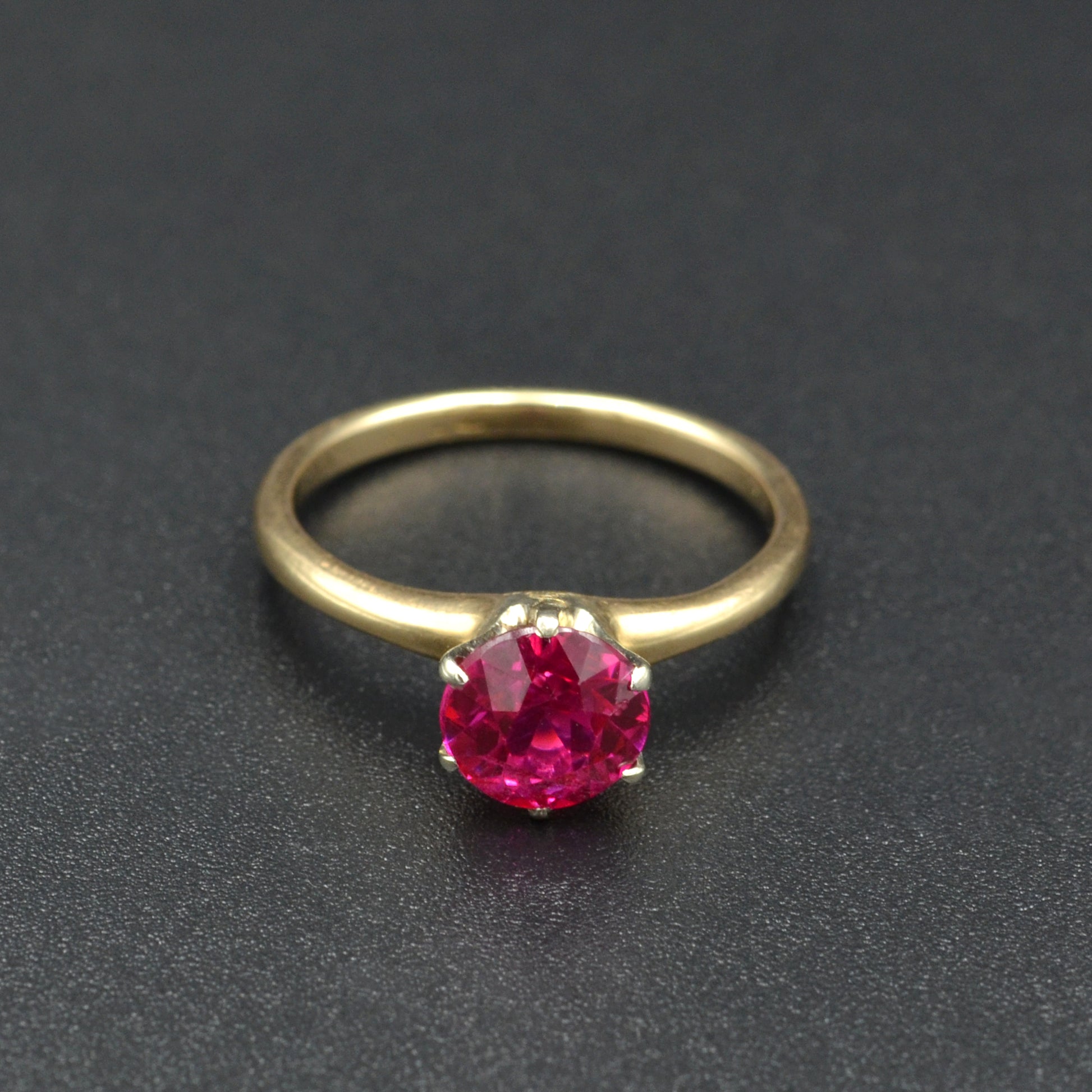 Antique Synthetic Ruby and 14k Gold Solitaire Engagement Ring