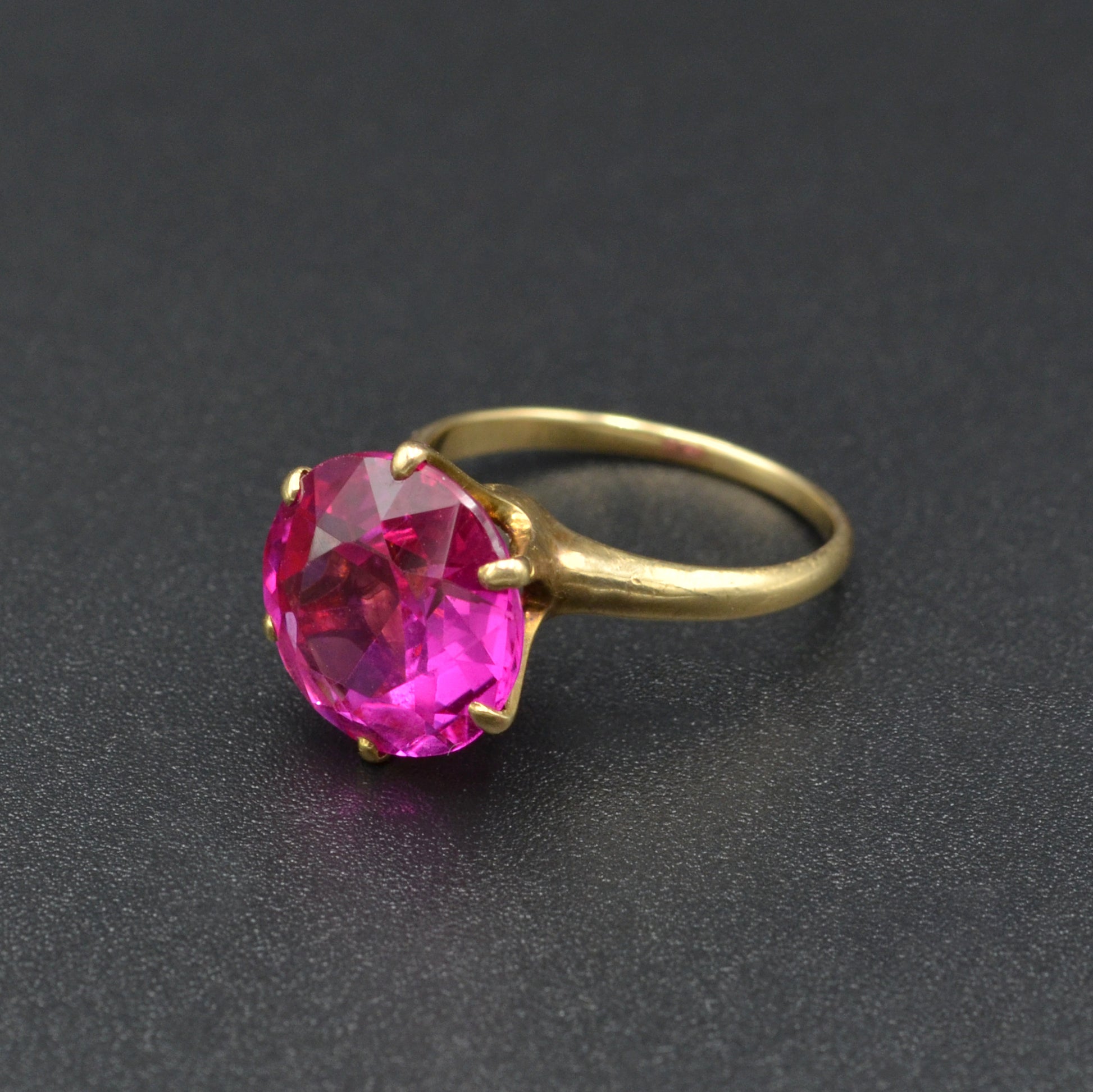 Antique Synthetic Ruby and 14k Gold Solitaire Engagement Ring