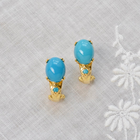 Vintage Turquoise and 14k Gold Clip-Style Earrings
