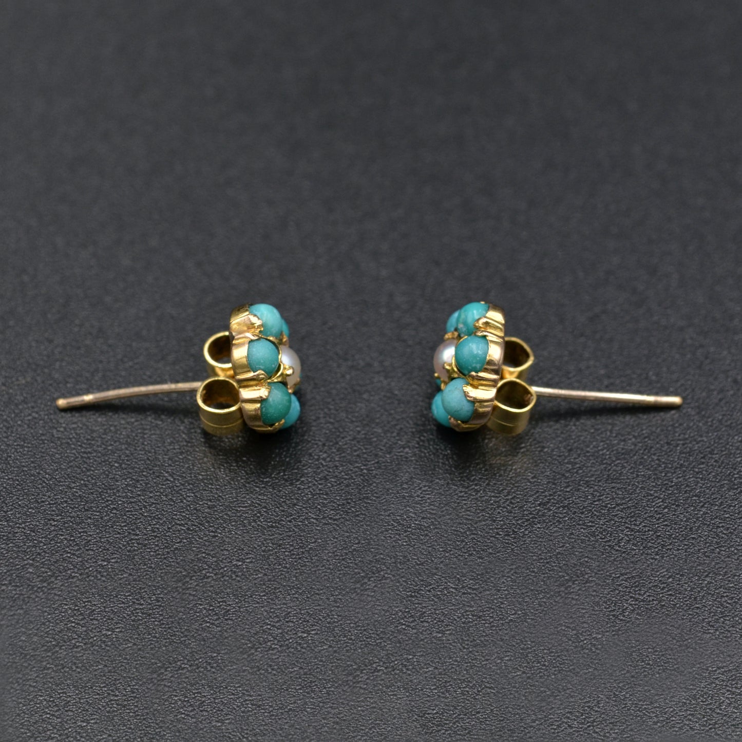 Vintage Turquoise, Pearl and 18k Gold Post Earrings