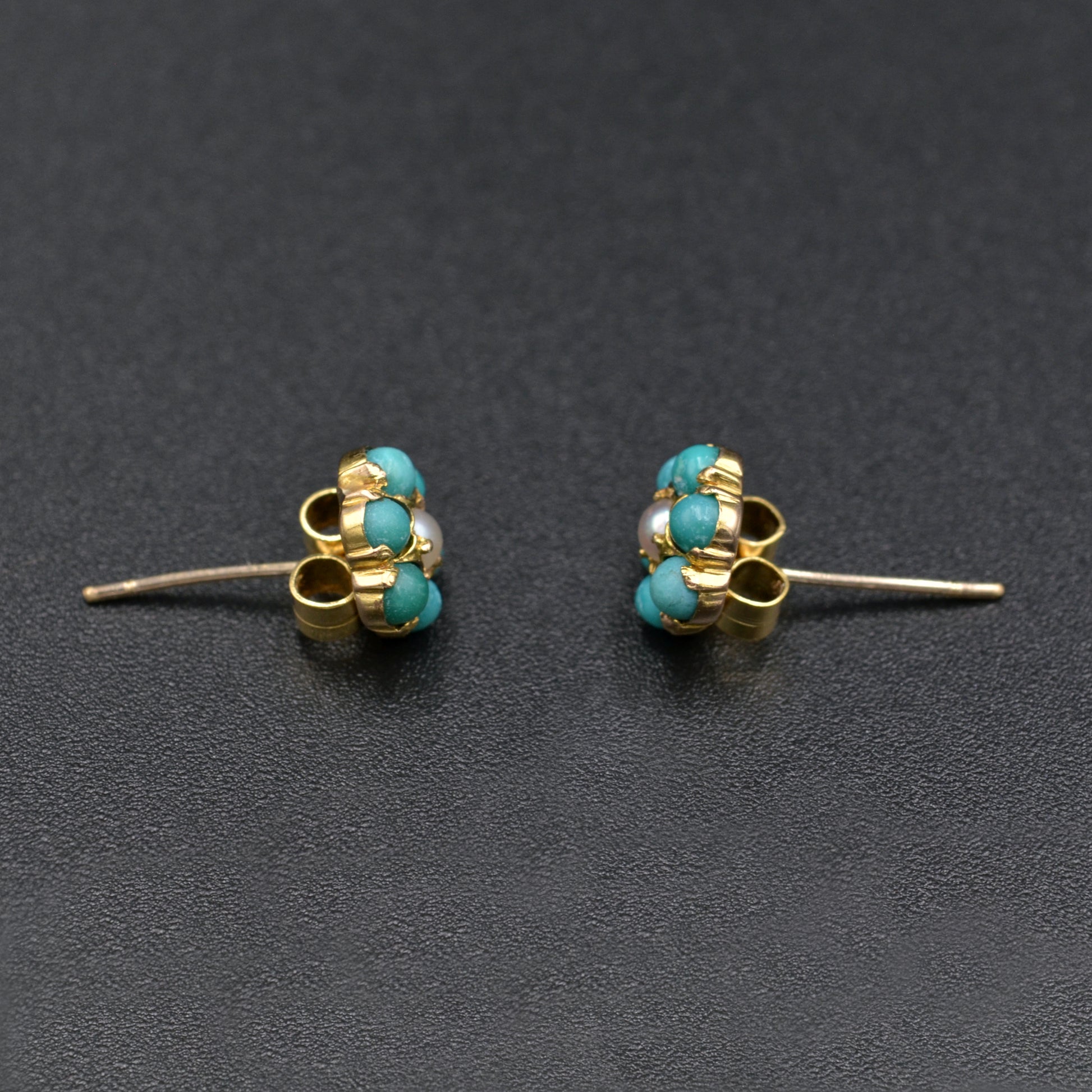 Vintage Turquoise, Pearl and 18k Gold Post Earrings