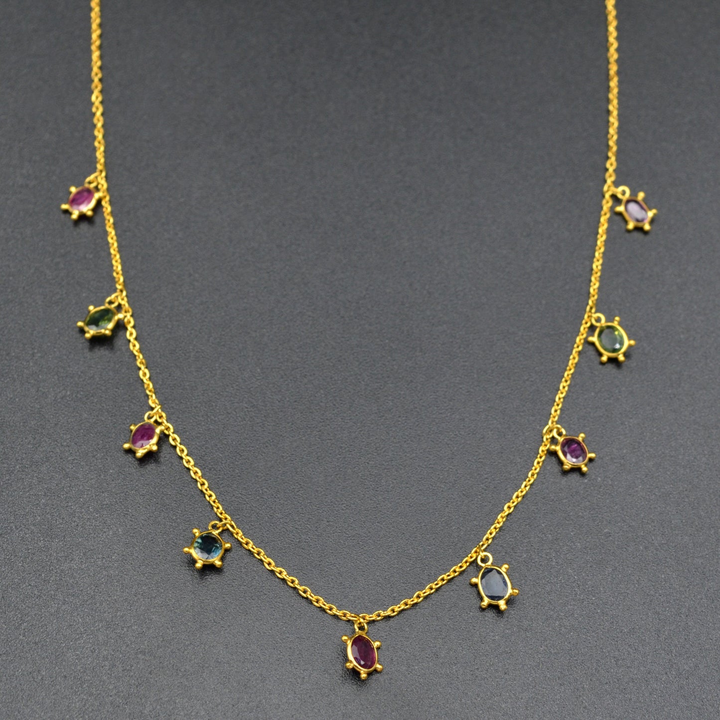 Tutti Frutti Green and Blue Sapphire and Ruby and 14k Gold Necklace