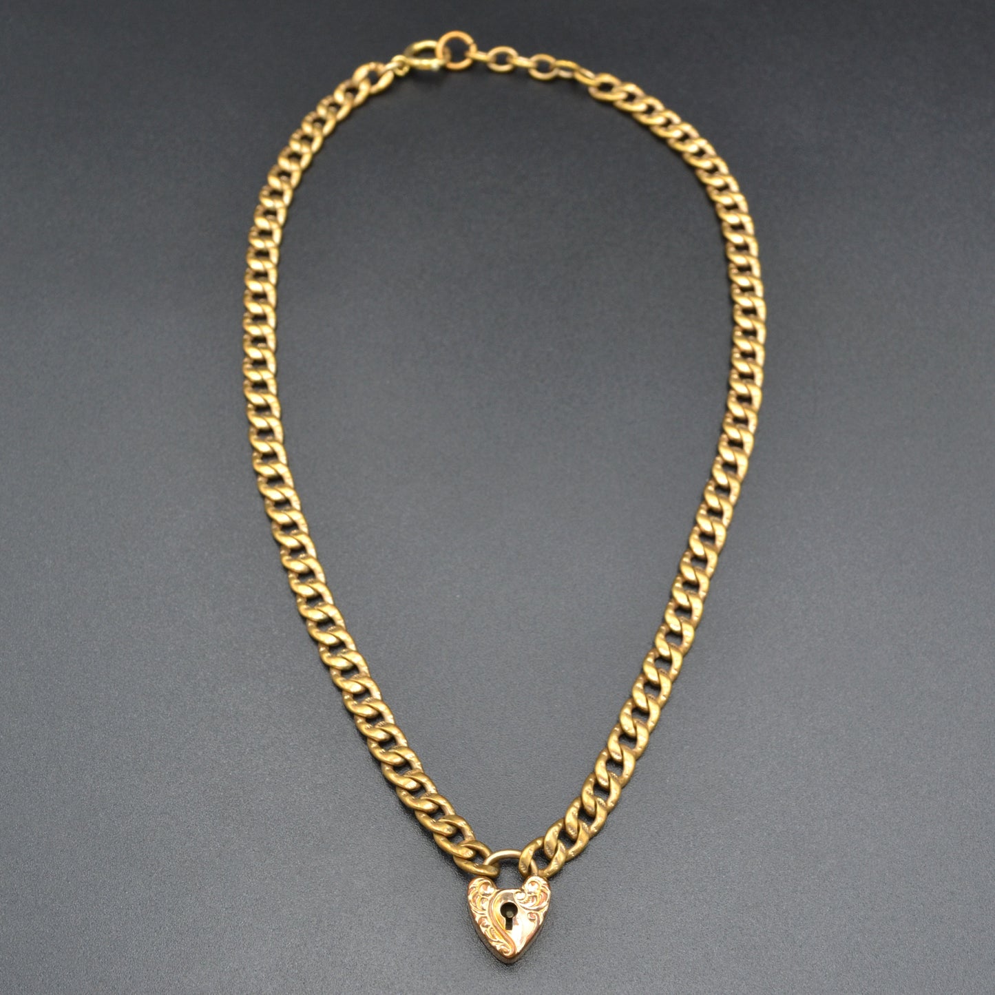 Antique Victorian Gold-filled Heart Padlock Curb Chain Necklace