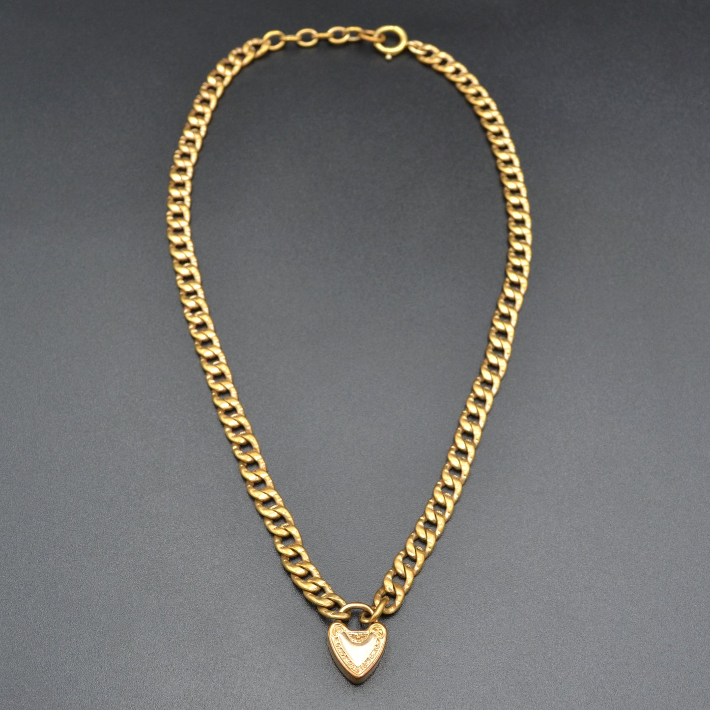 Antique Victorian Gold-filled Heart Padlock Curb Chain Necklace