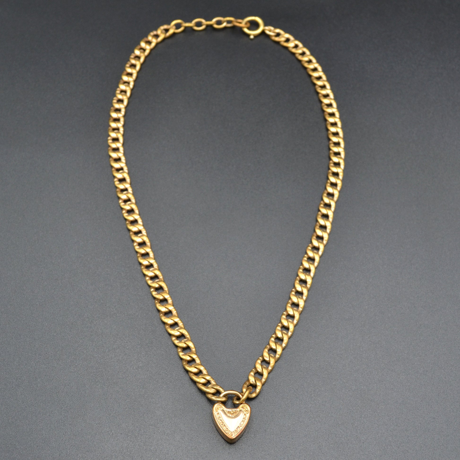 Antique Victorian Gold-filled Heart Padlock Curb Chain Necklace