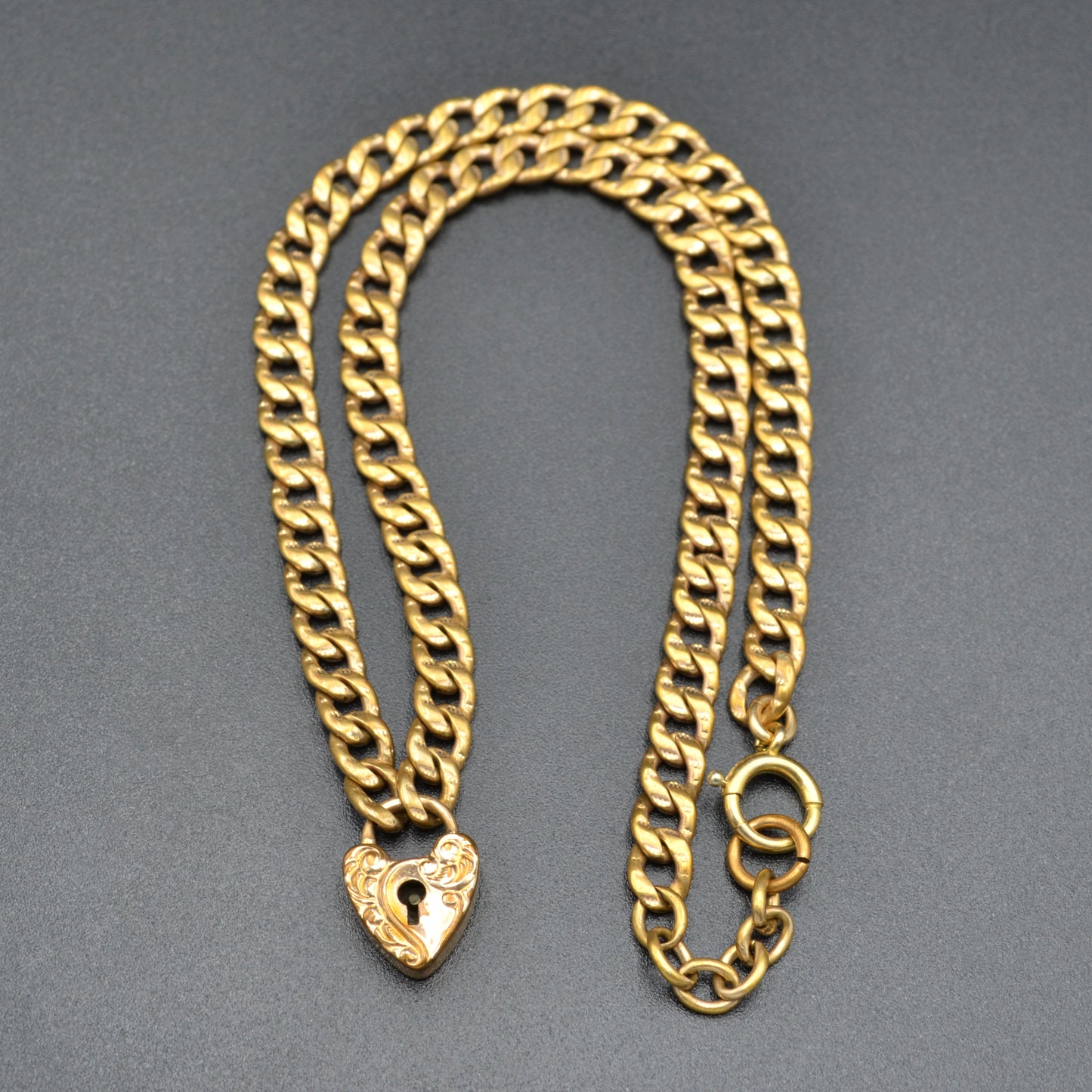 Antique Victorian Gold-filled Heart Padlock Curb Chain Necklace