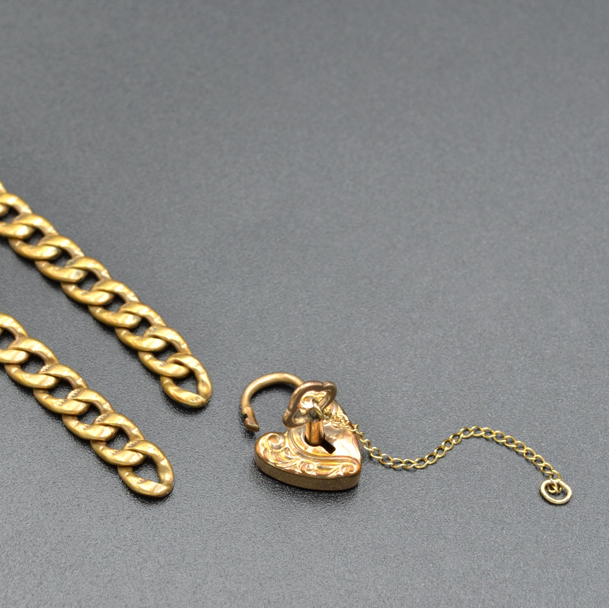 Antique Victorian Gold-filled Heart Padlock Curb Chain Necklace