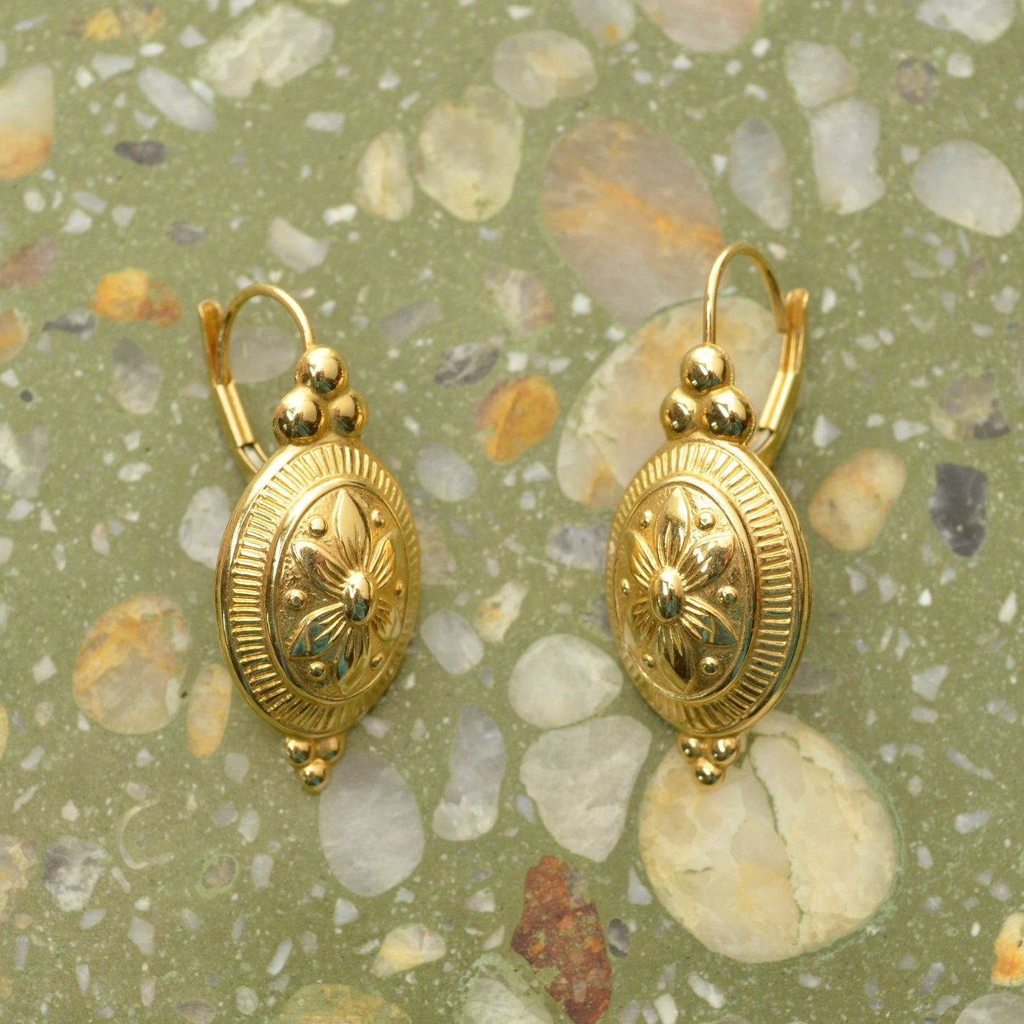 Vintage Victorian Revival 14k Gold Floral Motif Earrings