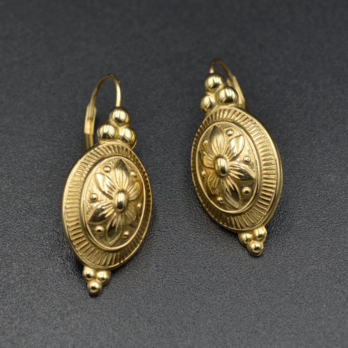 Vintage Victorian Revival 14k Gold Floral Motif Earrings