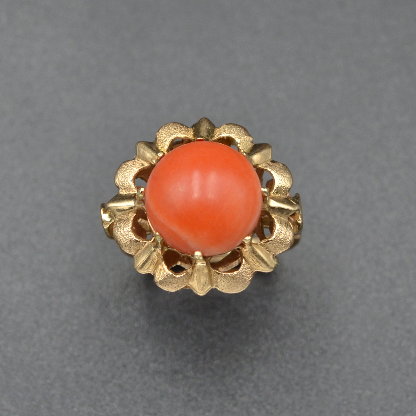 Vintage 1960s Pink Coral and 14k Gold Cocktail Ring