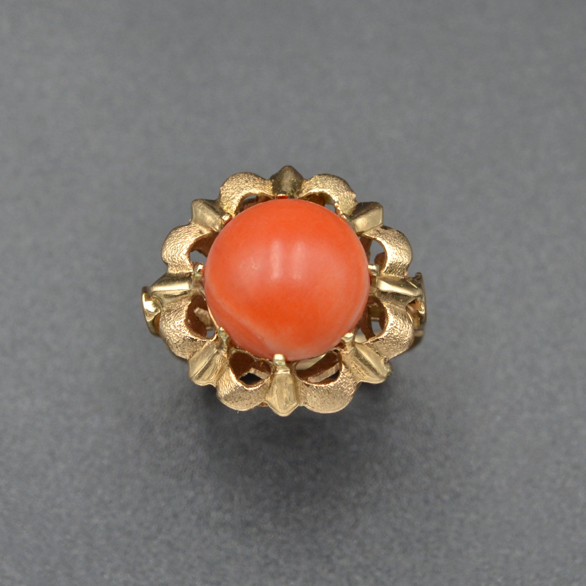 Vintage 1960s Pink Coral and 14k Gold Cocktail Ring